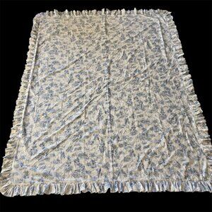 French Country Duvet Cover Blue Toile de Jouy Twin With Ruffle